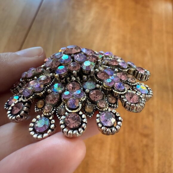 Rainbow Faux Rhinestone & Silver-Toned 3-Dimensional Brooch Pin - Picture 4 of 8